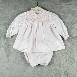 Friemanit Dress Set Baby Girl 6 Months Infant Light Pink Smocked Roses Bow VTG